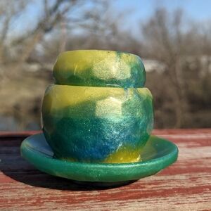Hand Crafted Yellow and Green Resin Trinket Bowl Set
